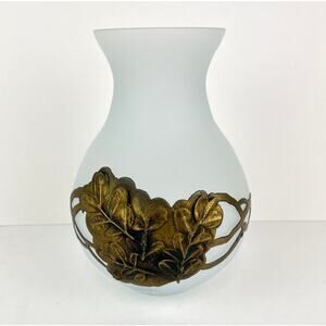 Romblast Satin Glass Vase Metal Leaf Stem Wrap